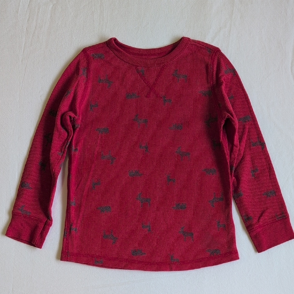 old navy red animal print thermal waffle knit long sleeve shirt 5T toddler boys